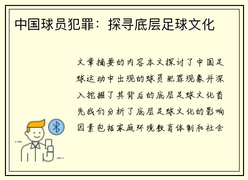 中国球员犯罪：探寻底层足球文化